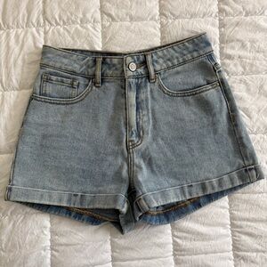 {PacSun} Light Blue Denim High-Rise Rolled Hem Jean Shorts | 24